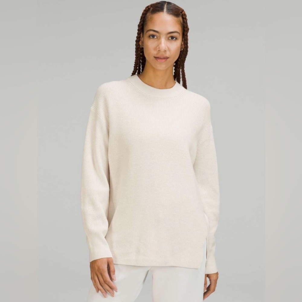 Lululemon Merino Wool-Blend Ribbed Crewneck Sweater White Opal Size 4 - Picture 1 of 7